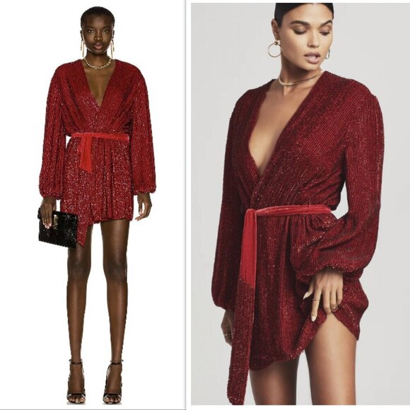 NEW Retrofete Gabrielle Robe Dress Ruby XS Red Sequin Mini Christmas